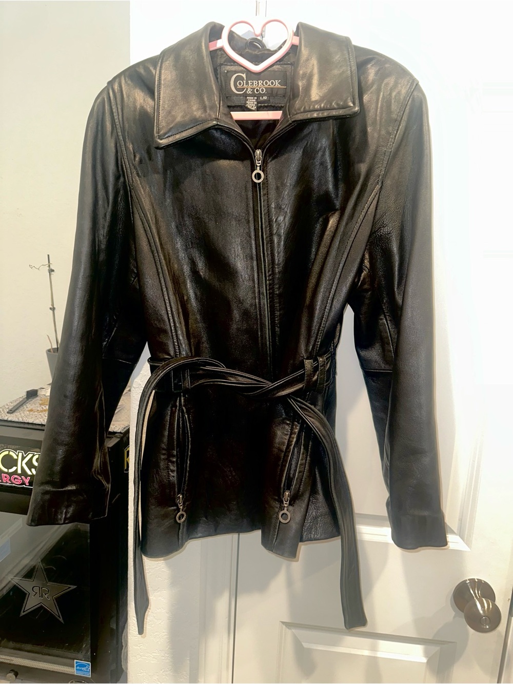 Colebrook & Co Vintage Large Black Leather Collar Mobwife Streetwear Jacket